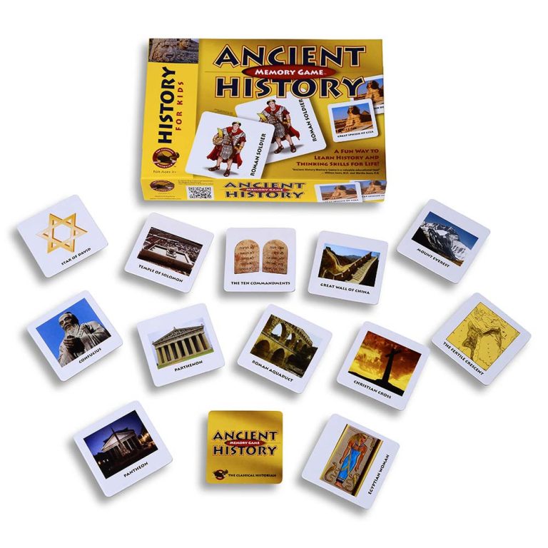 Ain image showing some of the cards for the Ancient History Memory Game