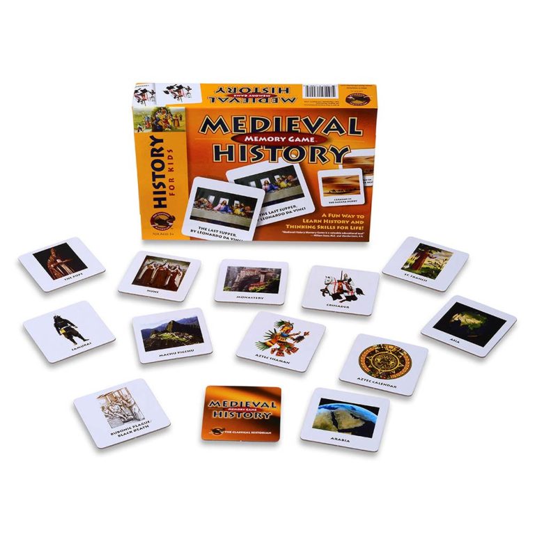 Sample cards of the Medieval History Memory Card game