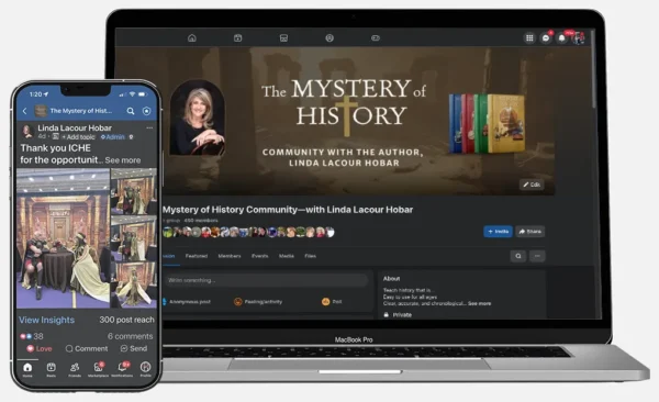 devices showing The Mystery of History Facebook Group