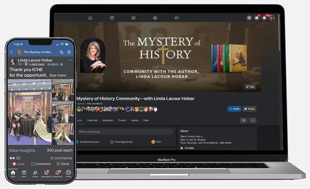 devices showing The Mystery of History Facebook Group